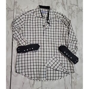 Robert Graham Flip Cuff Off Geometric Diamond Checkered Flannel Men 43 17 L/XL